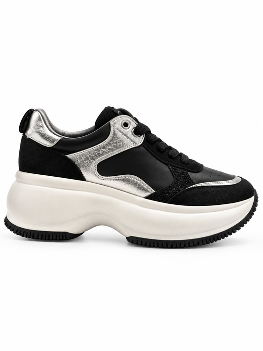 Zapatilla Hogan Negras Y Plateadas
